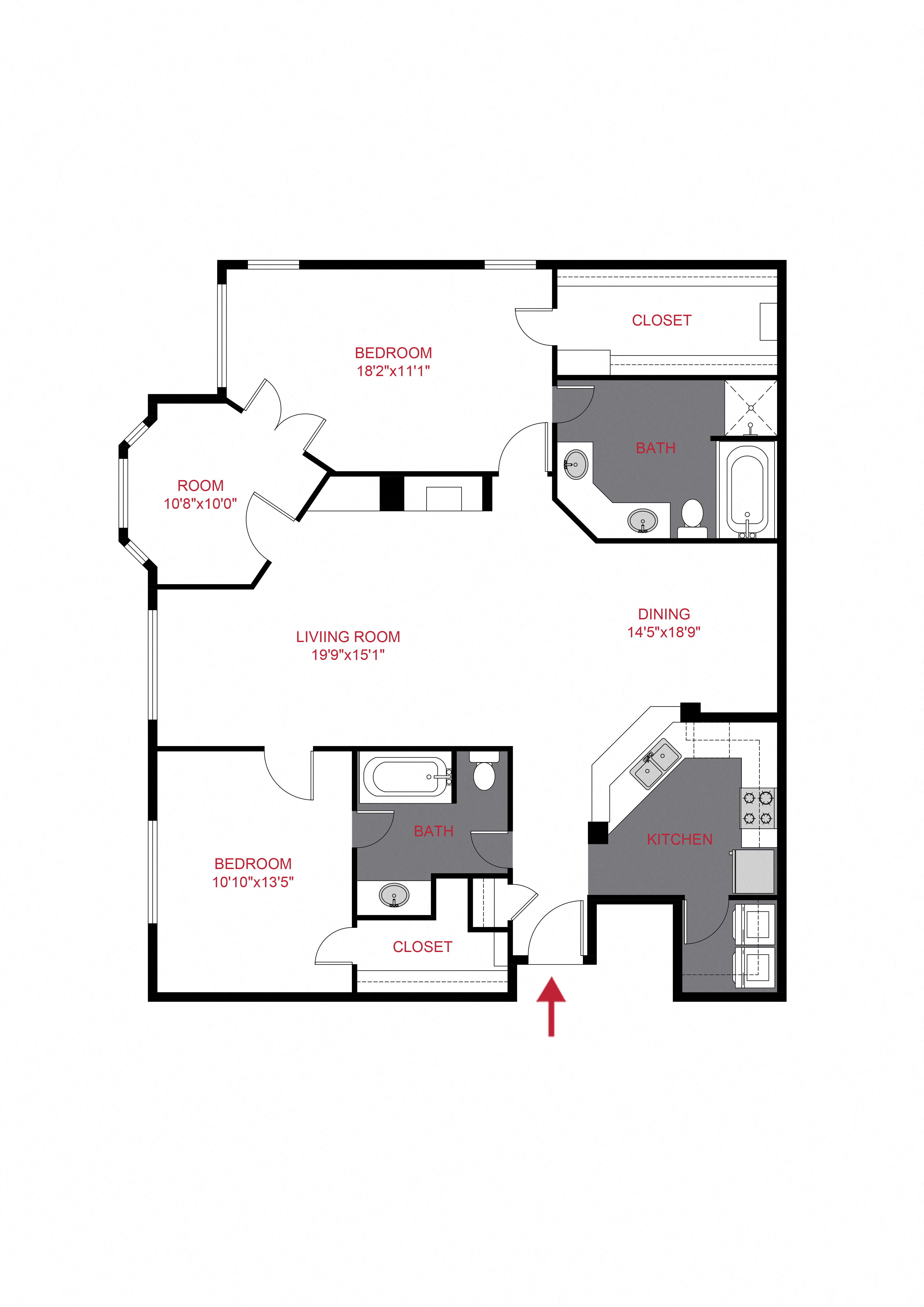 Floor plan for 2 beds, 2 baths, 1403 sqft